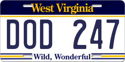 WV license plate DOD247