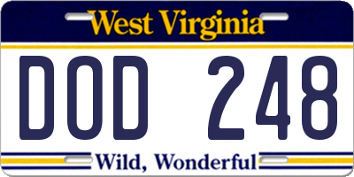 WV license plate DOD248