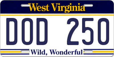 WV license plate DOD250