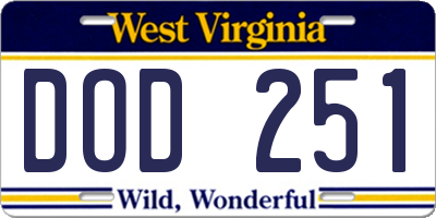 WV license plate DOD251