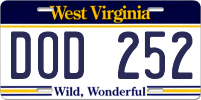 WV license plate DOD252