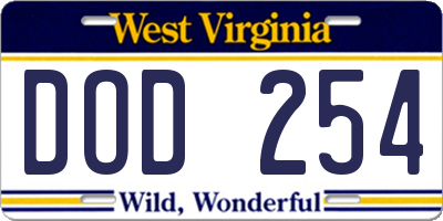 WV license plate DOD254