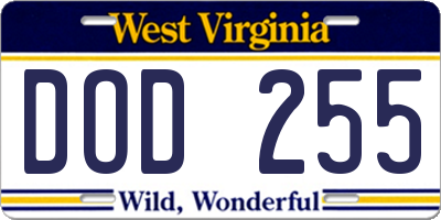 WV license plate DOD255