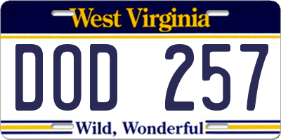 WV license plate DOD257