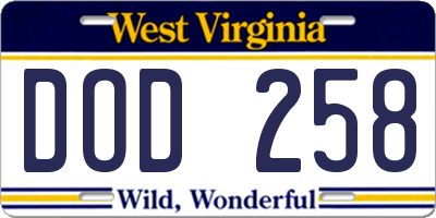 WV license plate DOD258