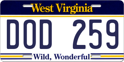 WV license plate DOD259