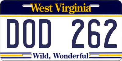 WV license plate DOD262