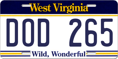 WV license plate DOD265