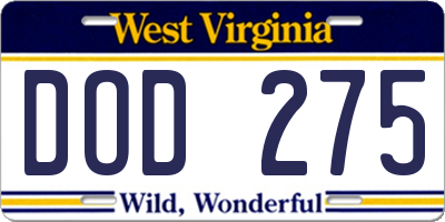 WV license plate DOD275