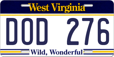 WV license plate DOD276