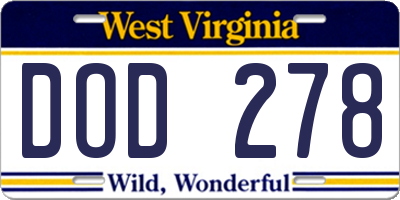 WV license plate DOD278