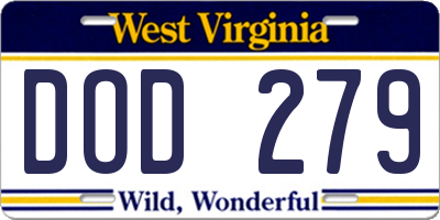 WV license plate DOD279