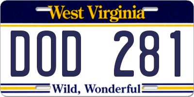 WV license plate DOD281
