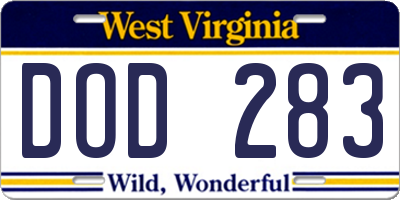 WV license plate DOD283