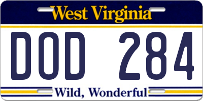 WV license plate DOD284