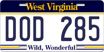WV license plate DOD285