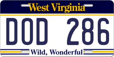 WV license plate DOD286