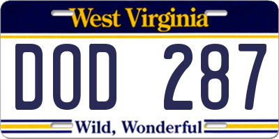 WV license plate DOD287
