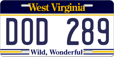 WV license plate DOD289