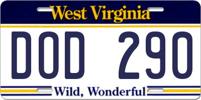 WV license plate DOD290