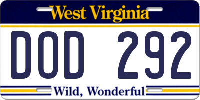 WV license plate DOD292