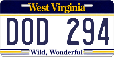 WV license plate DOD294