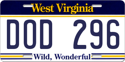 WV license plate DOD296