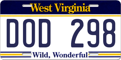 WV license plate DOD298