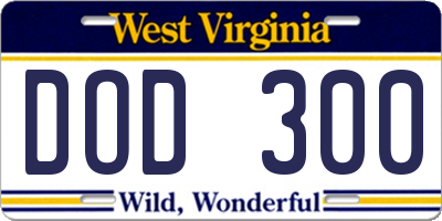 WV license plate DOD300