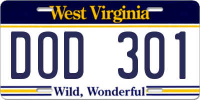 WV license plate DOD301