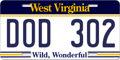 WV license plate DOD302