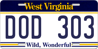 WV license plate DOD303
