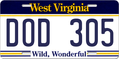 WV license plate DOD305