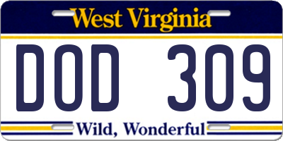 WV license plate DOD309