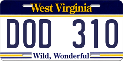 WV license plate DOD310