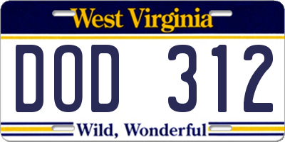 WV license plate DOD312