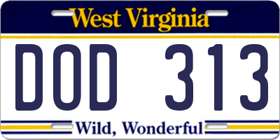 WV license plate DOD313