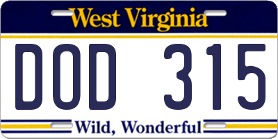 WV license plate DOD315