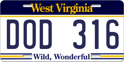 WV license plate DOD316