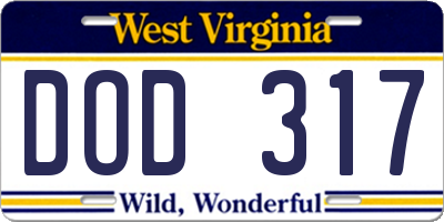 WV license plate DOD317
