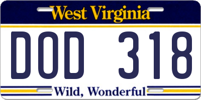 WV license plate DOD318
