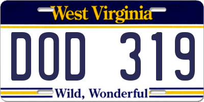 WV license plate DOD319