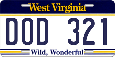 WV license plate DOD321