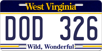 WV license plate DOD326