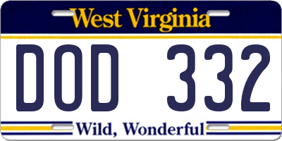 WV license plate DOD332