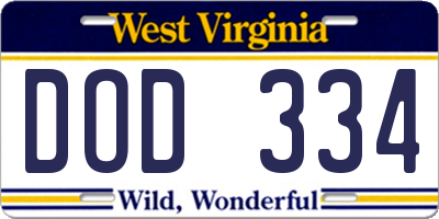 WV license plate DOD334