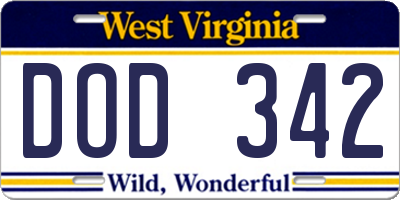 WV license plate DOD342