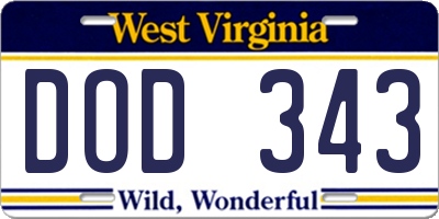 WV license plate DOD343