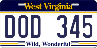 WV license plate DOD345
