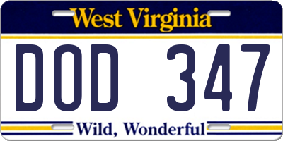 WV license plate DOD347